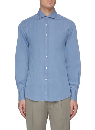 Main View - Click To Enlarge - BRUNELLO CUCINELLI - Spread collar chambray effect cotton twill shirt
