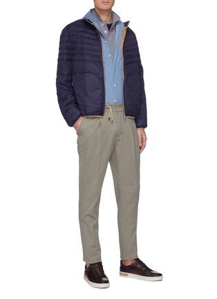 Figure View - Click To Enlarge - BRUNELLO CUCINELLI - Spread collar chambray effect cotton twill shirt