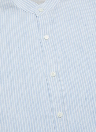  - BRUNELLO CUCINELLI - Band collar pinstripe linen cotton blend shirt
