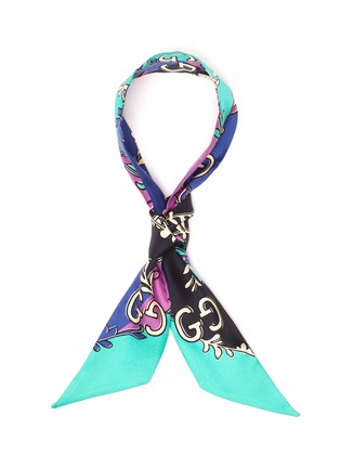 Main View - Click To Enlarge - GUCCI - Botanical logo print colourblock silk twilly scarf