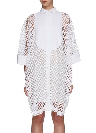 Main View - Click To Enlarge - SACAI - Oversized mesh lace shirt dress