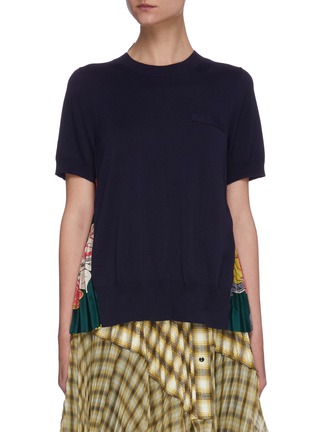 Main View - Click To Enlarge - SACAI - Sun Surf' leaf print pleated back knit top