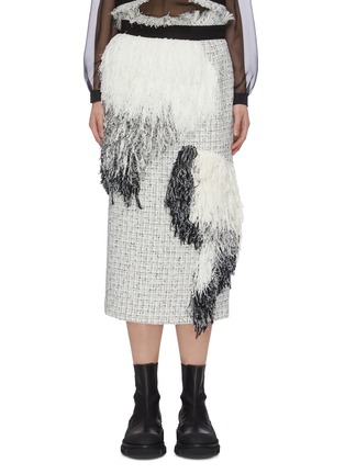 Main View - Click To Enlarge - SACAI - Asymmetric fringe patch tweed pencil skirt
