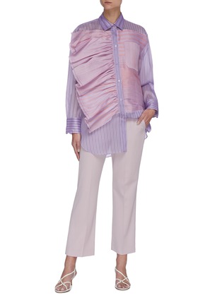 Figure View - Click To Enlarge - NINA RICCI - Stripe patchwork ruffle panelled organza shirt