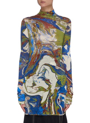 Main View - Click To Enlarge - JIL SANDER - Abstract print long sleeve turtle neck silk top