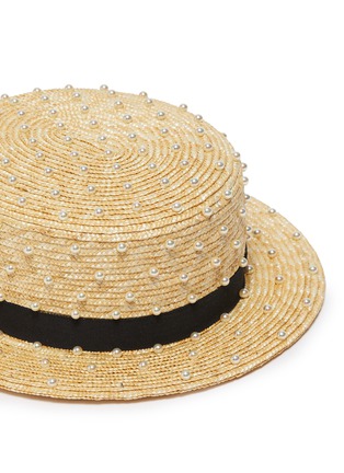 Detail View - Click To Enlarge - MAISON MICHEL - x Lane Crawford 'Augusta' Embellished Straw Fedora