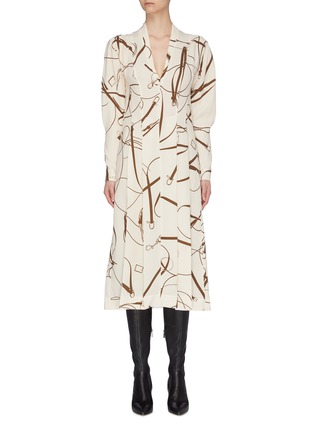 Main View - Click To Enlarge - VICTORIA BECKHAM - Puff sleeve horse bridle print pleated crepe dress