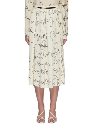 Main View - Click To Enlarge - VICTORIA BECKHAM - Scribble print front drape belted skirt