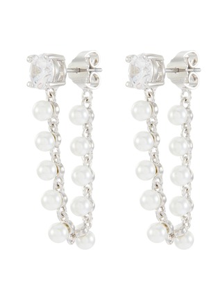 Main View - Click To Enlarge - CZ BY KENNETH JAY LANE - Mini Cubic Zirconia Pearl Chain Hoop Earrings