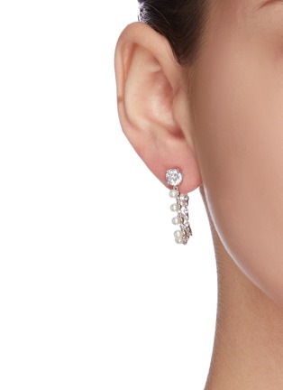 Figure View - Click To Enlarge - CZ BY KENNETH JAY LANE - Mini Cubic Zirconia Pearl Chain Hoop Earrings