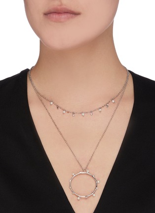 Figure View - Click To Enlarge - CZ BY KENNETH JAY LANE - Cubic Zirconia Pearl Double Layer Circle Drop Necklace