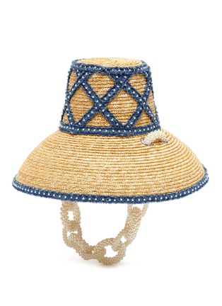 Main View - Click To Enlarge - LAURENCE & CHICO - Pearl chain weaved denim straw bucket hat