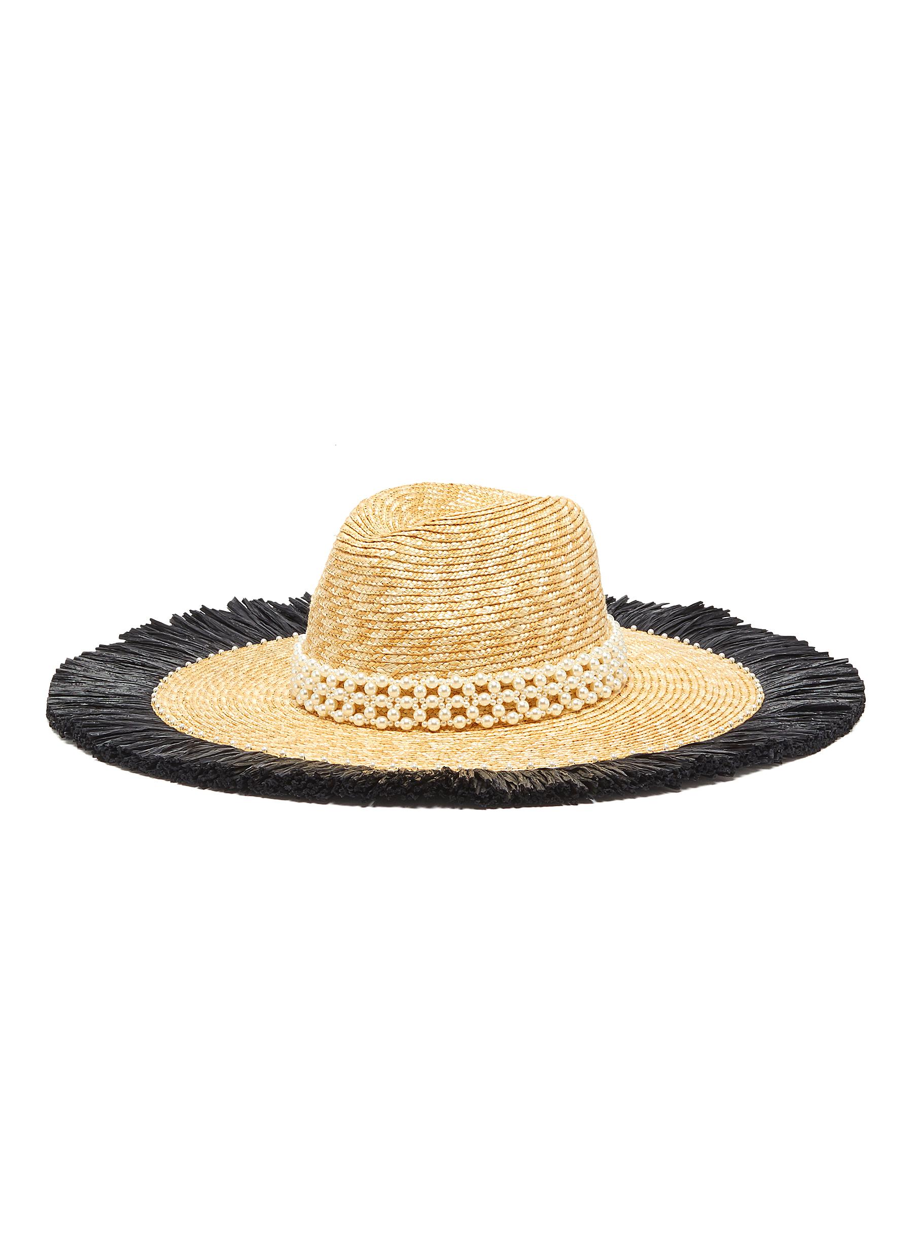 LAURENCE & CHICO PEARL EMBELLISHED FLOPPY STRAW HAT