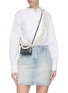 Front View - Click To Enlarge - LAURENCE & CHICO - Pearl chain mini denim crossbody bag