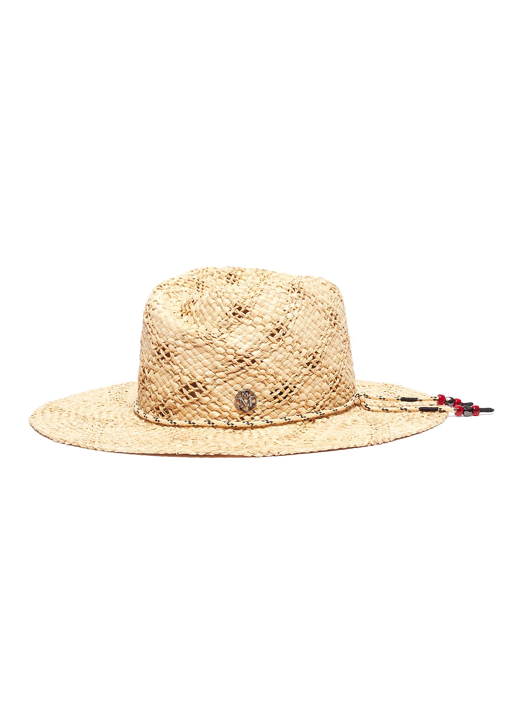 Straw Hat Drawstring Maison Michel 'rose' Bead Drawstring Rafia Straw Fedora Hat In Brown ...