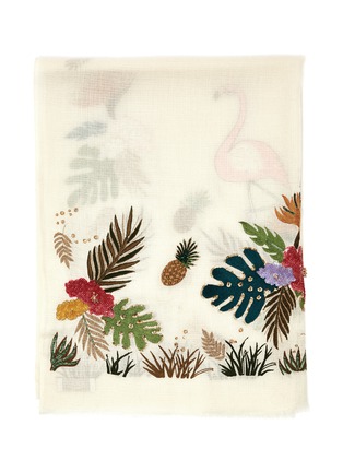 Detail View - Click To Enlarge - JANAVI - Tropical embroidered cashmere scarf
