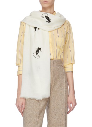 Figure View - Click To Enlarge - JANAVI - Sequin embellished Bodega cat Merino wool scarf