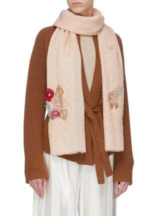 Figure View - Click To Enlarge - JANAVI - Stud embellished floral cashmere scarf
