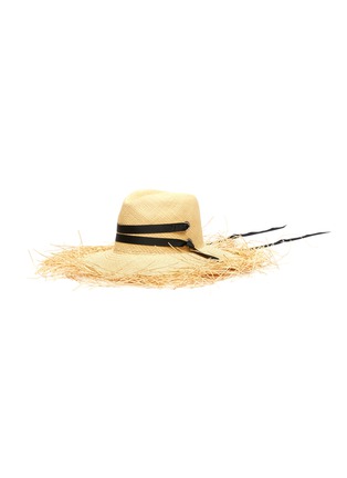 Main View - Click To Enlarge - SENSI STUDIO - Frayed long brim band trimmed toquilla straw Panama hat