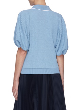 Back View - Click To Enlarge - SHORT SENTENCE - Puff sleeves waffle knit polo shirt