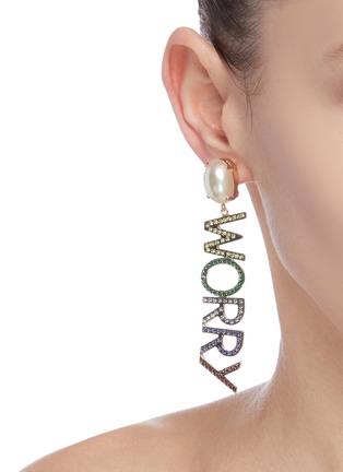 Front View - Click To Enlarge - BIJOUX DE FAMILLE - 'Don’t worry' faux pearl crystal earrings