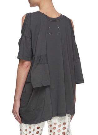 Back View - Click To Enlarge - MAISON MARGIELA - Multi sleeve cold shoulder overdyed cotton jersey shirt
