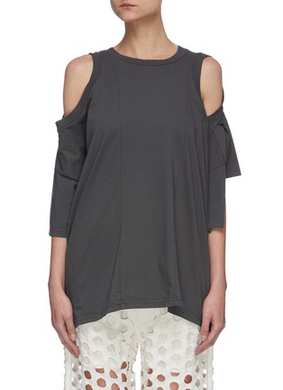 Main View - Click To Enlarge - MAISON MARGIELA - Multi sleeve cold shoulder overdyed cotton jersey shirt