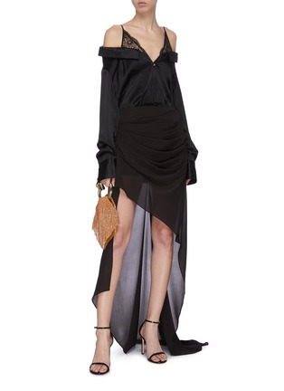 Figure View - Click To Enlarge - 16ARLINGTON - 'Aster' asymmetric drape sheer maxi skirt