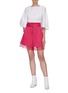 Figure View - Click To Enlarge - SELF-PORTRAIT - Fuchsia belted canvas Bermuda shorts
