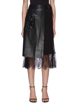 Main View - Click To Enlarge - SELF-PORTRAIT - Faux Leather Midi Wrap Skirt