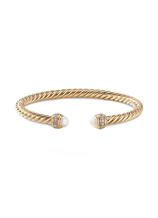 Main View - Click To Enlarge - DAVID YURMAN - 'Cable' diamond freshwater pearl 18k gold cable bracelet