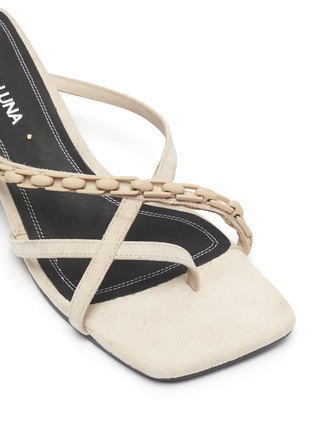 Detail View - Click To Enlarge - STELLA LUNA - Square toe chain detail suede mules