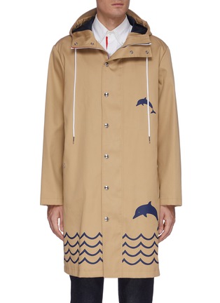Main View - Click To Enlarge - THOM BROWNE  - Dolphin embroidered hooded mackintosh parka