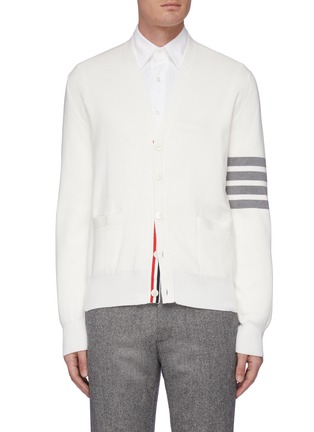Main View - Click To Enlarge - THOM BROWNE  - Stripe sleeve Milano stitch cardigan