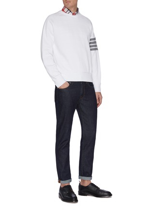 Figure View - Click To Enlarge - THOM BROWNE  - Stripe sleeve waffle knit sweatshirt