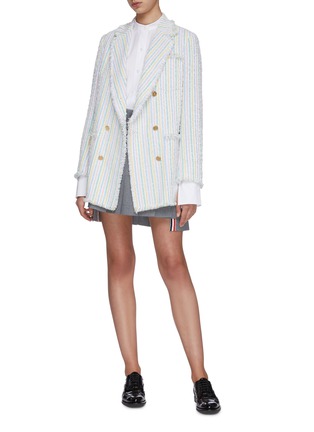 Figure View - Click To Enlarge - THOM BROWNE  - Fringe hem seersucker stripe double breasted blazer