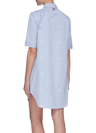 Back View - Click To Enlarge - THOM BROWNE  - Wheel print short sleeve Oxford cotton shirt dress
