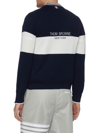 Back View - Click To Enlarge - THOM BROWNE  - Football graphic colourblock cashmere cardigan