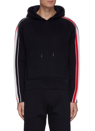 Main View - Click To Enlarge - THOM BROWNE - Tricolour interlock stripe outseam hoodie