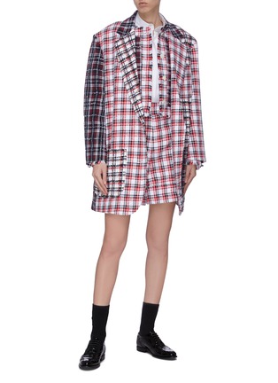 Figure View - Click To Enlarge - THOM BROWNE  - Fray detail check tweed cuff leg shorts