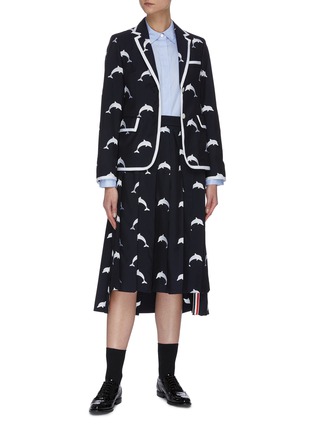 Figure View - Click To Enlarge - THOM BROWNE  - Drop back dolphin embroidered pleated skirt