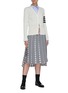 Figure View - Click To Enlarge - THOM BROWNE  - Stripe sleeve V neck cotton silk blend cardigan