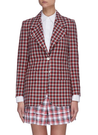 Main View - Click To Enlarge - THOM BROWNE  - Wide lapel single breast check wool suit