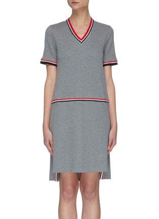 Main View - Click To Enlarge - THOM BROWNE  - Variegated crochet trim knit polo dress