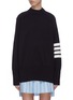 Main View - Click To Enlarge - THOM BROWNE  - Slit button hem bar stripe raglan knit sweater