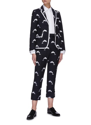 Figure View - Click To Enlarge - THOM BROWNE  - Dolphin Embroidered Pants