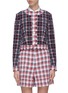 Main View - Click To Enlarge - THOM BROWNE  - Frayed contrast check tweed jacket
