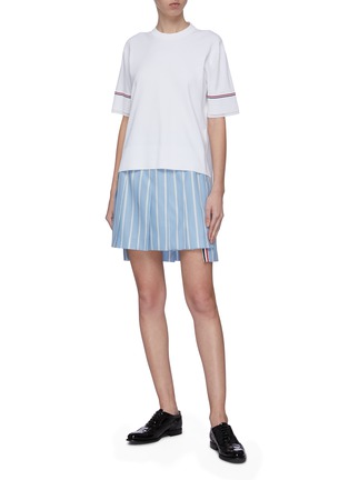 Figure View - Click To Enlarge - THOM BROWNE  - Tricolour grosgrain cuff T-shirt