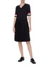 Figure View - Click To Enlarge - THOM BROWNE  - Tricolour grosgrain cuff pleated bottom dress