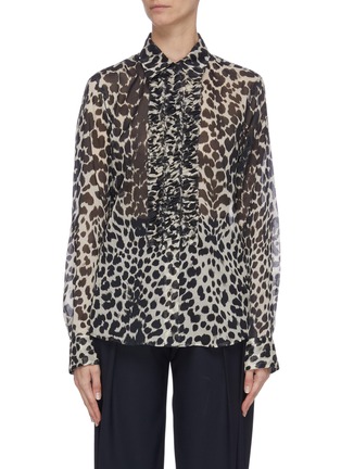 Main View - Click To Enlarge - DRIES VAN NOTEN - Leopard print jabot detail sheer blouse